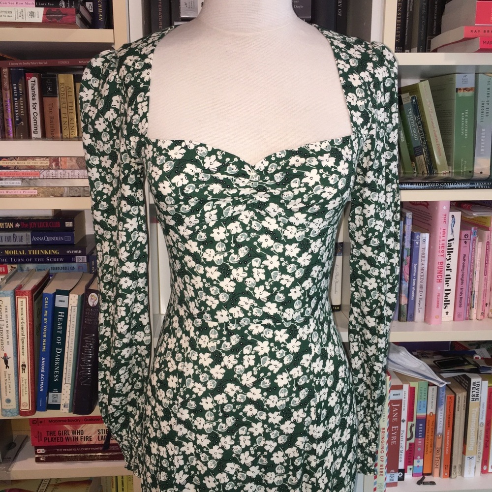 Reformation Wallflower Floral Green Long Sleeve Dress - Picture 3 of 10